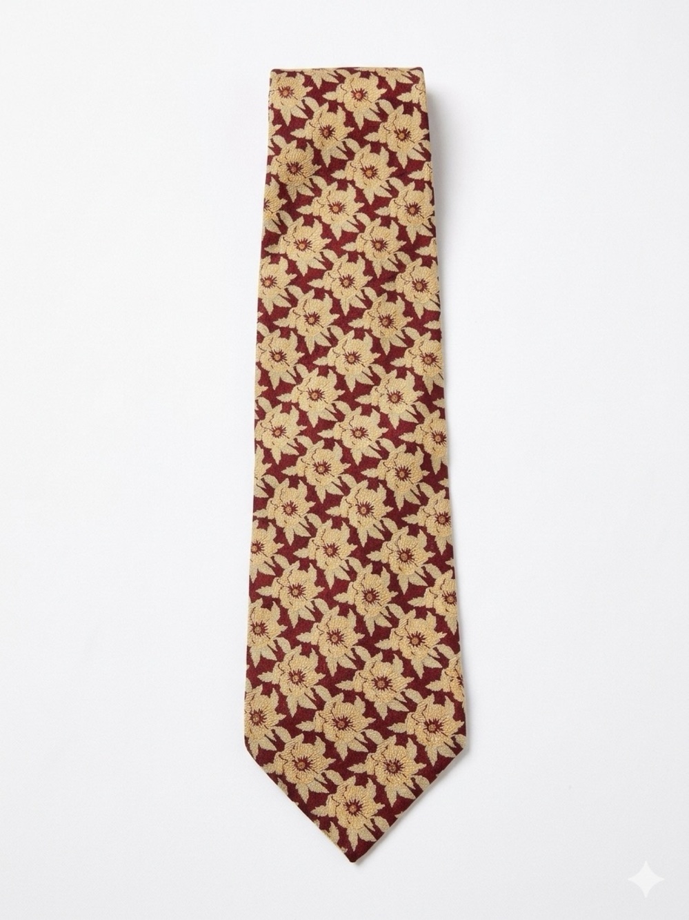 Vintage Giorgio Armani Cravatte Silk Tie Burgundy Gold Floral Botanical Italy